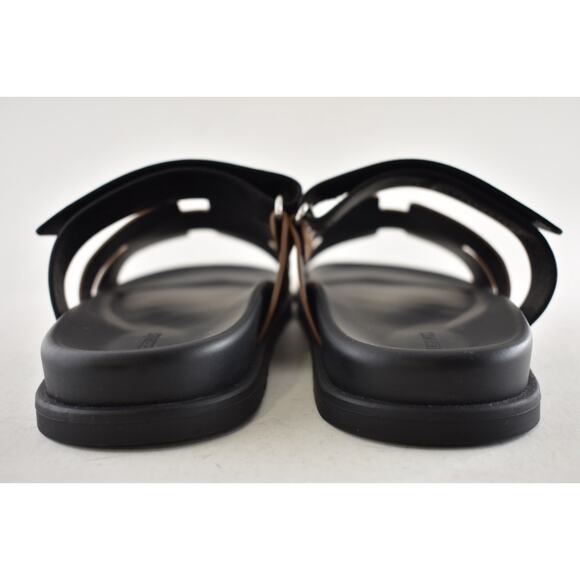 Hermes Chypre Sandal Mens Black Naturel Safari Leather H Logo Slide Flat 45 12 - Picture 12 of 13